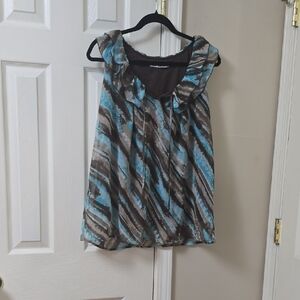 Source Unknown Blue and Brown Diagonal Striped Blouse